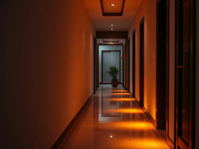 Warm hallway floor lighting
