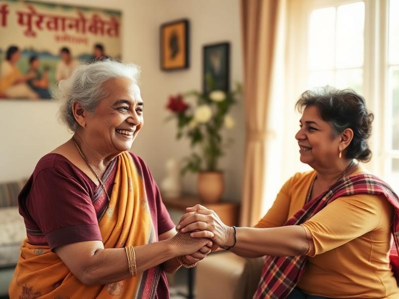 Elderly woman with her caretaker